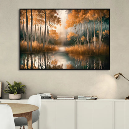 Aspen Forest Reflections Living Room - Black Canvas Wall Art
