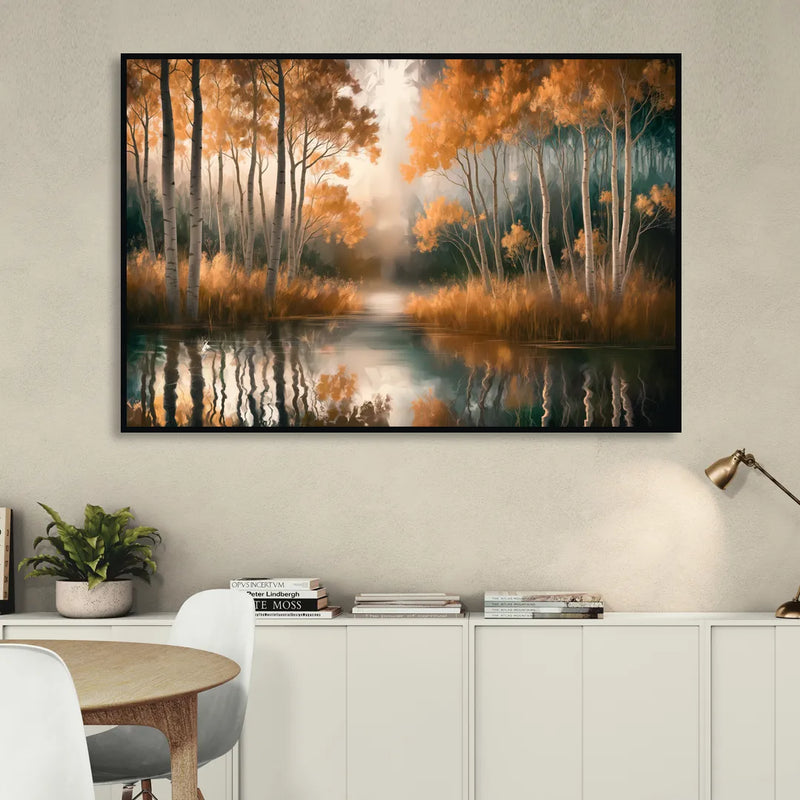Aspen Forest Reflections Living Room - Black Canvas Wall Art