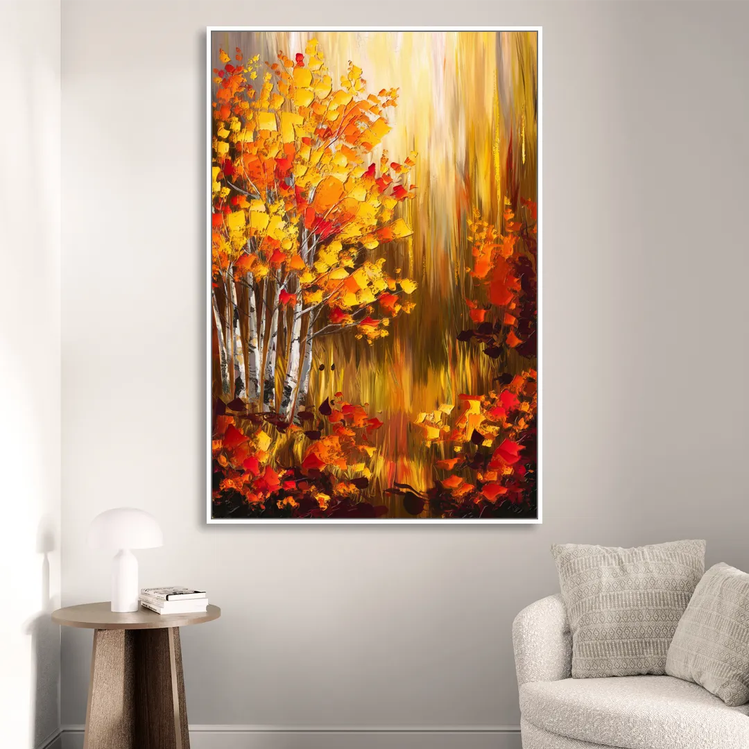 Aspen Forest in Autumn Sitting Room - White Canvas Wall Art