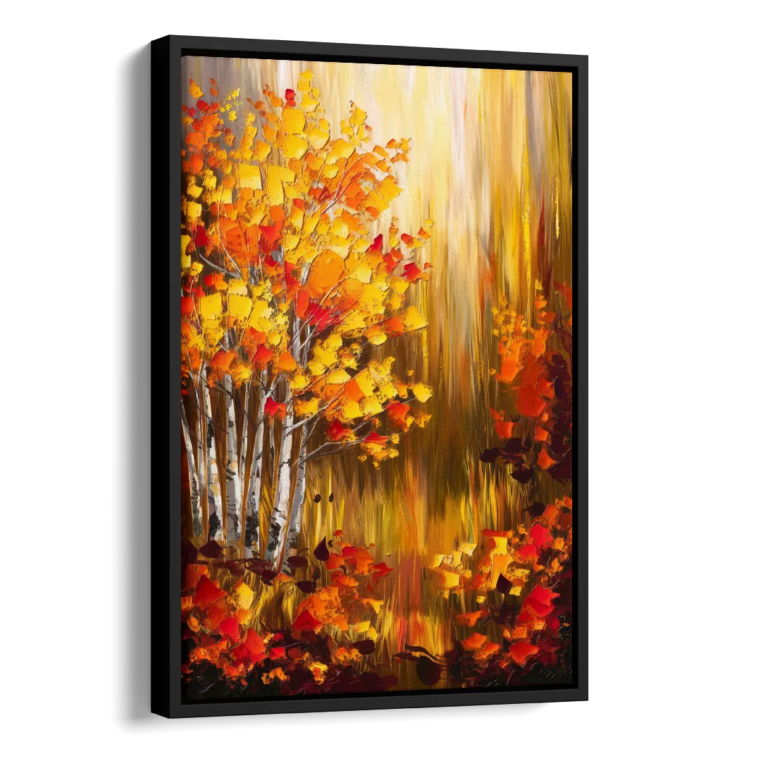 Aspen Forest in Autumn Side - Black Canvas Wall Art