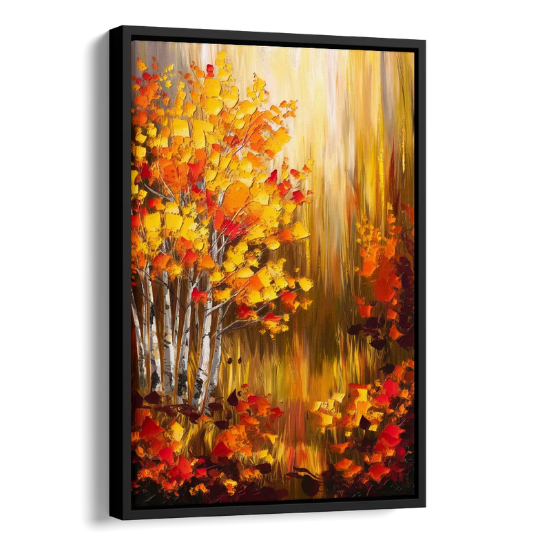 Aspen Forest in Autumn Side - Black Canvas Wall Art