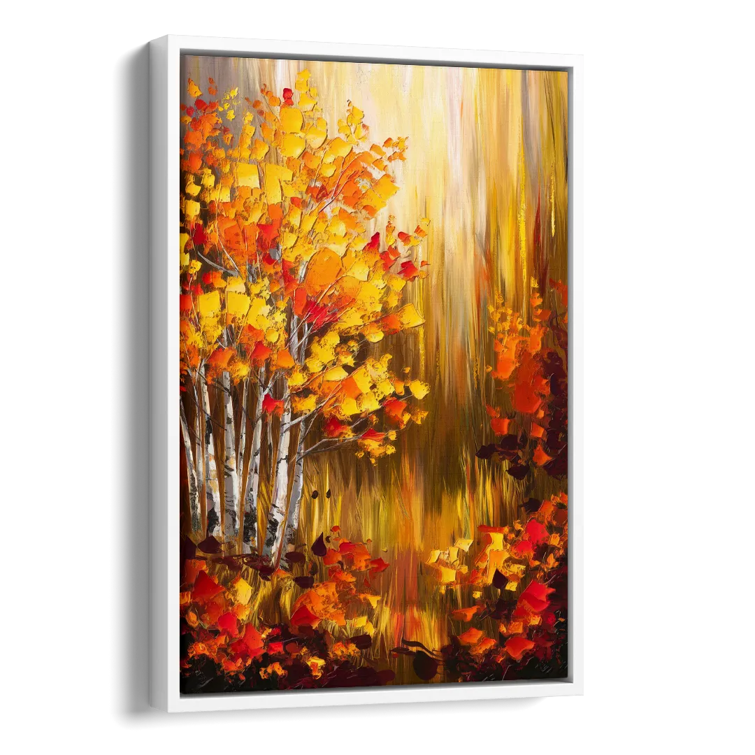 Aspen Forest in Autumn Side - White Canvas Wall Art