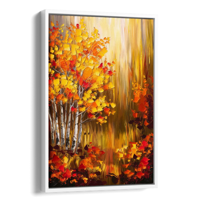 Aspen Forest in Autumn Side - White Canvas Wall Art