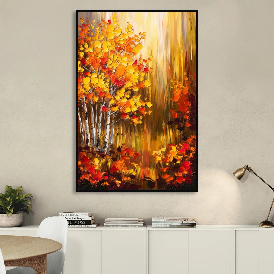 Aspen Forest in Autumn Sitting Room - Black Canvas Wall Art