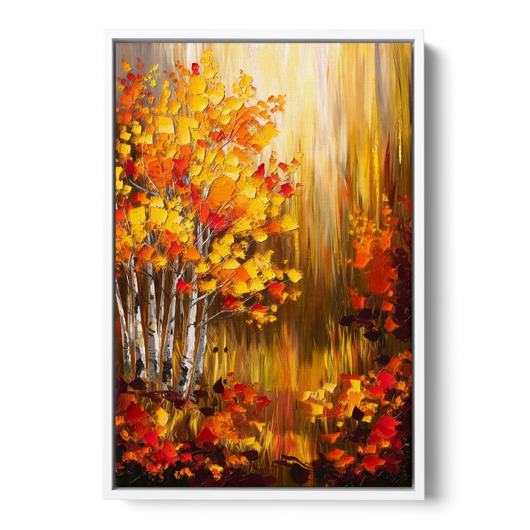 Aspen Forest in Autumn Front - White Canvas Wall Art