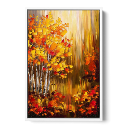 Aspen Forest in Autumn Front - White Canvas Wall Art