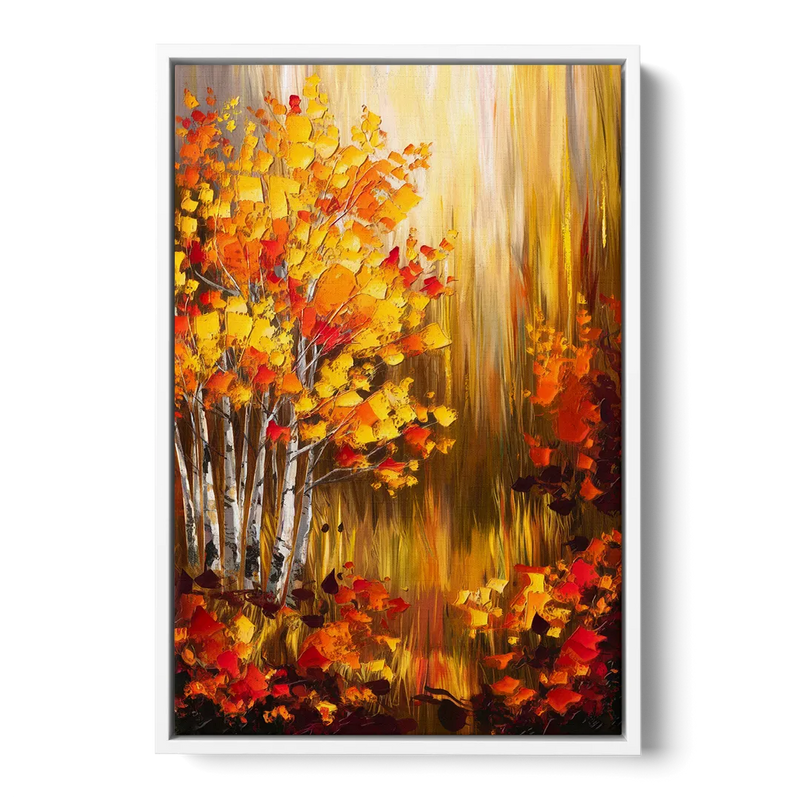 Aspen Forest in Autumn Front - White Canvas Wall Art