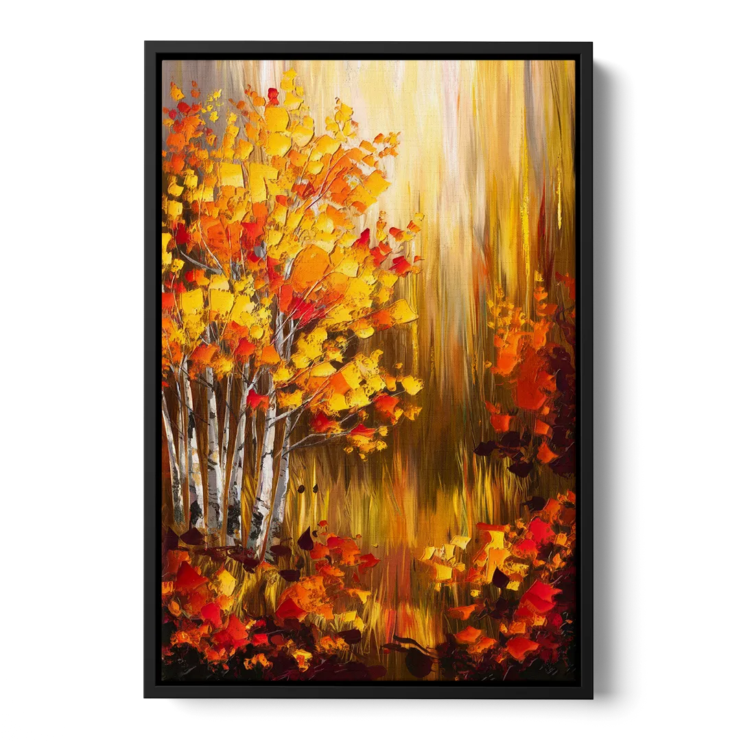 Aspen Forest in Autumn Front - Black Canvas Wall Art