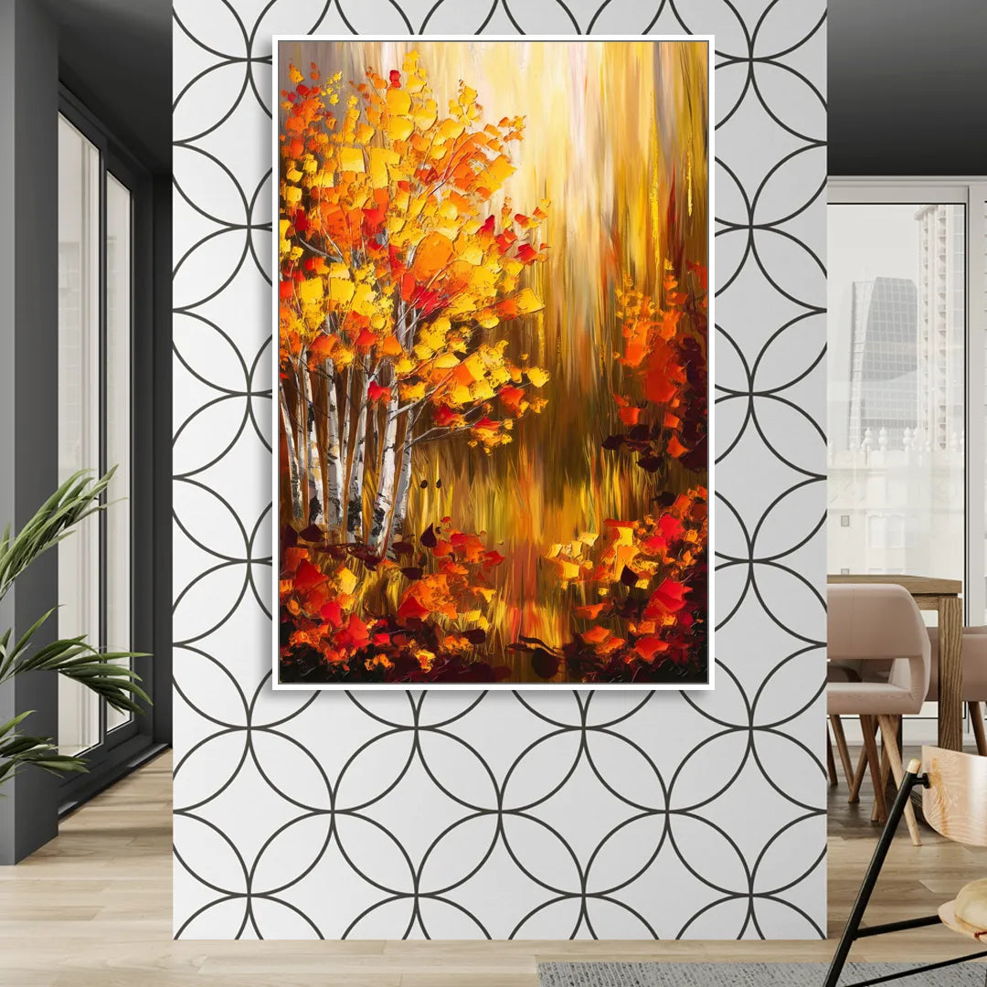 Aspen Forest in Autumn Living Room - White Canvas Wall Art