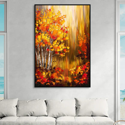 Aspen Forest in Autumn Living Room - Black Canvas Wall Art