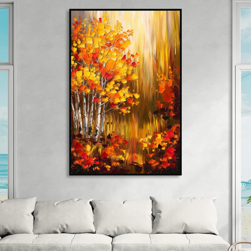 Aspen Forest in Autumn Living Room - Black Canvas Wall Art