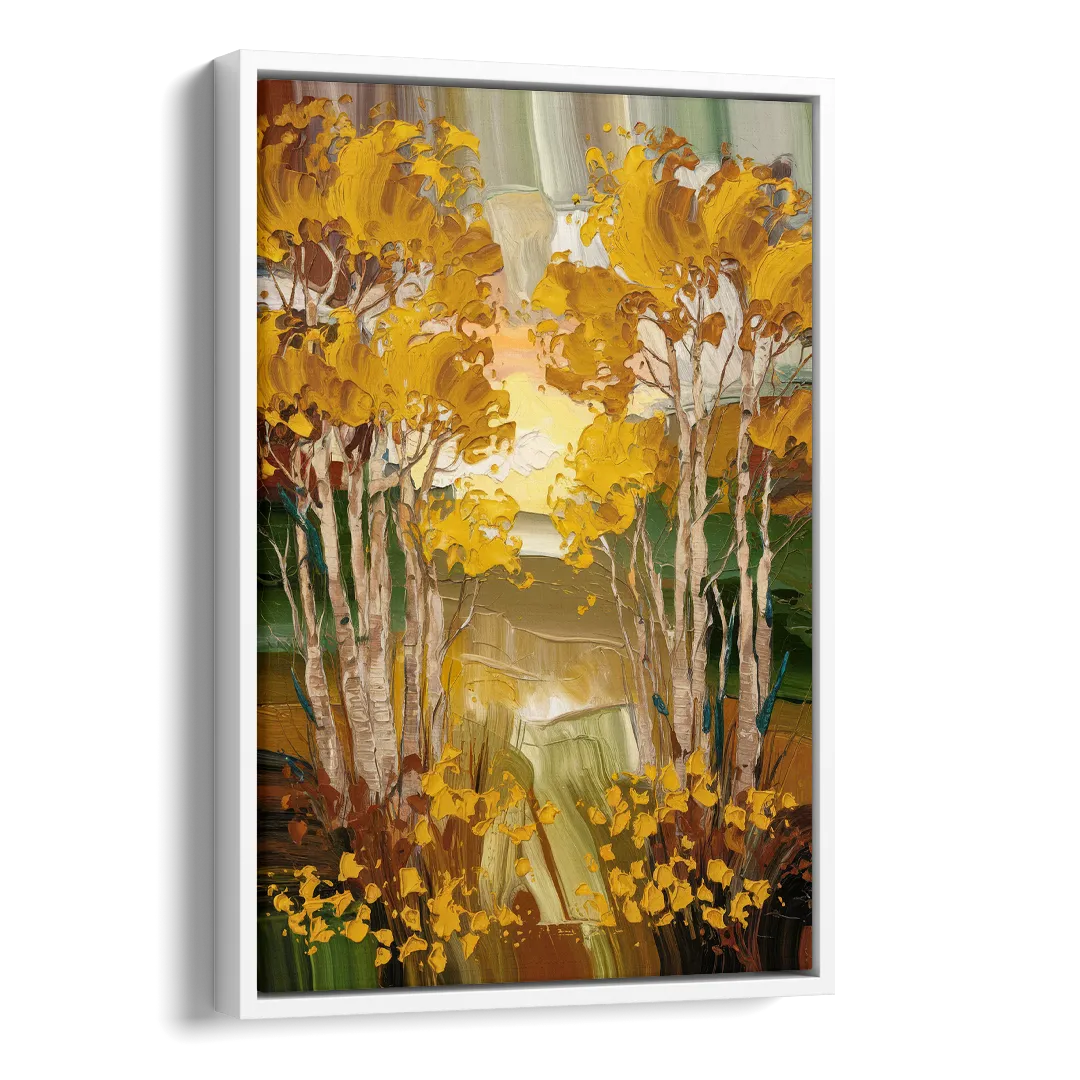 Aspen Golden Trees Side - White Canvas Wall Art