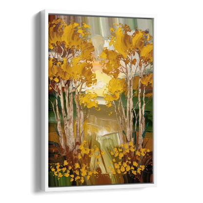 Aspen Golden Trees Side - White Canvas Wall Art
