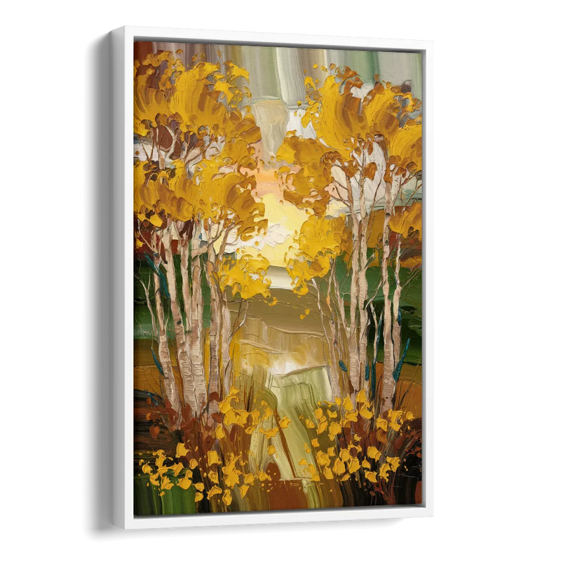 Aspen Golden Trees Side - White Canvas Wall Art