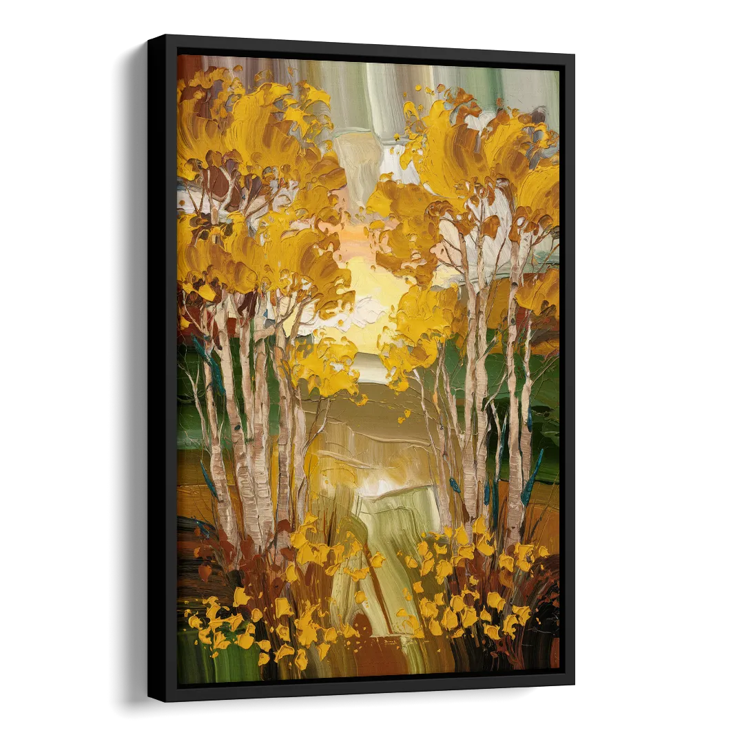 Aspen Golden Trees Side - Black Canvas Wall Art