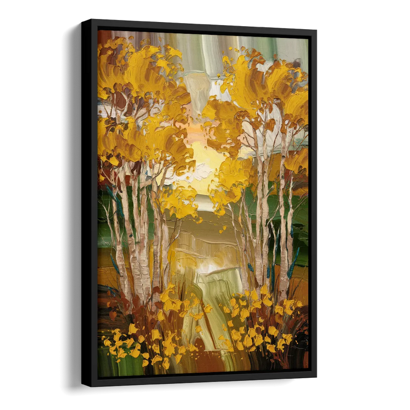 Aspen Golden Trees Side - Black Canvas Wall Art