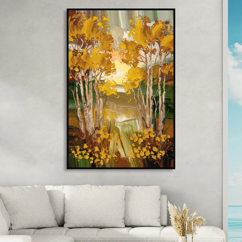 Aspen Golden Trees Sitting Room - Black Canvas Wall Art