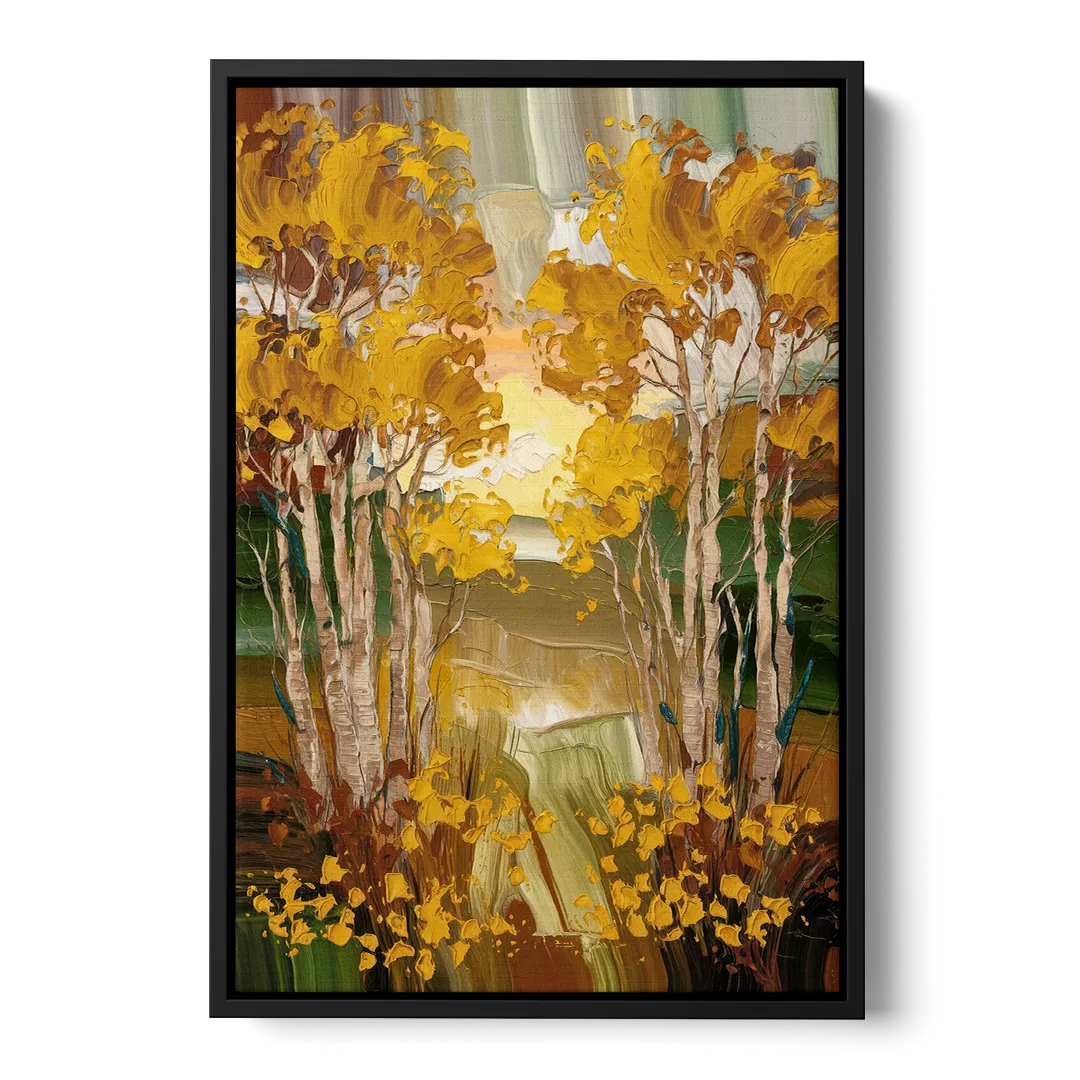 Aspen Golden Trees Front - Black Canvas Wall Art