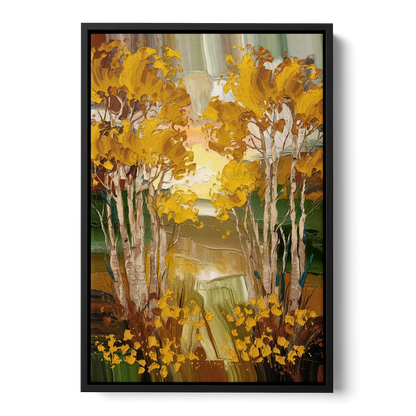 Aspen Golden Trees Front - Black Canvas Wall Art