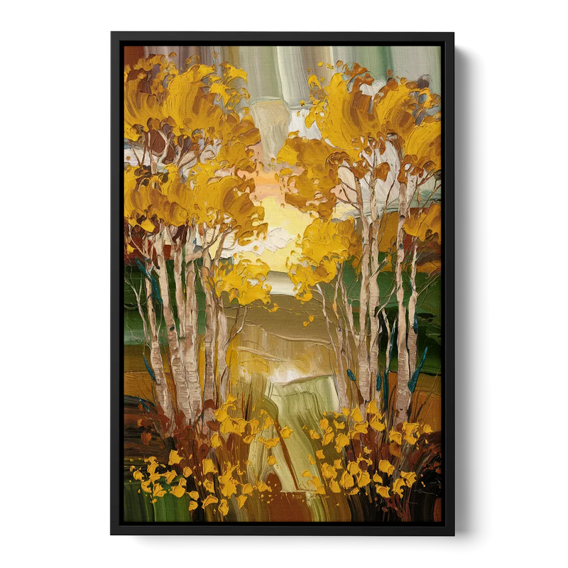 Aspen Golden Trees Front - Black Canvas Wall Art