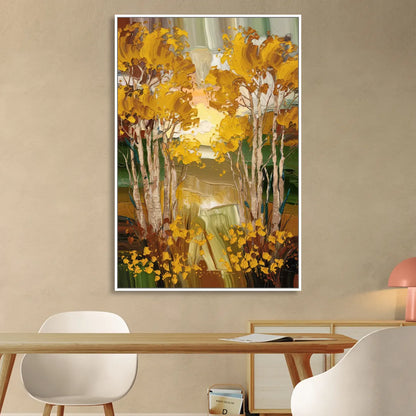 Aspen Golden Trees Sitting Room - White Canvas Wall Art