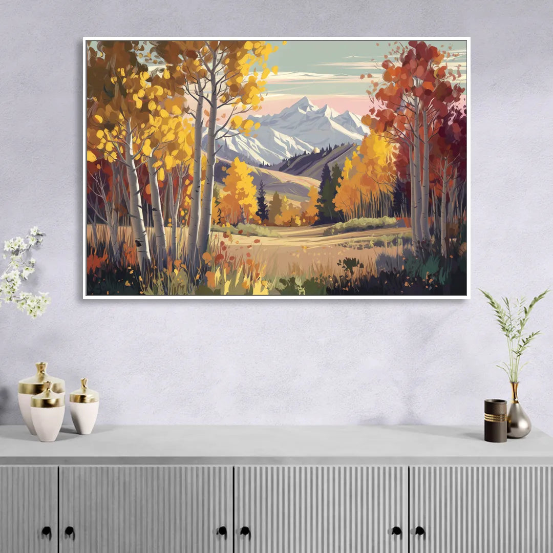 Aspen Majestic Landscape Sitting Room - White Canvas Wall Art