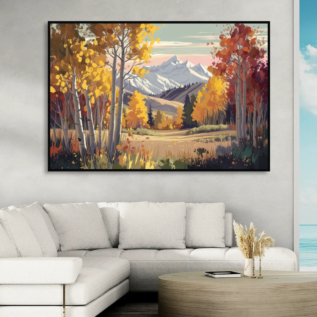 Aspen Majestic Landscape Living Room - Black Canvas Wall Art