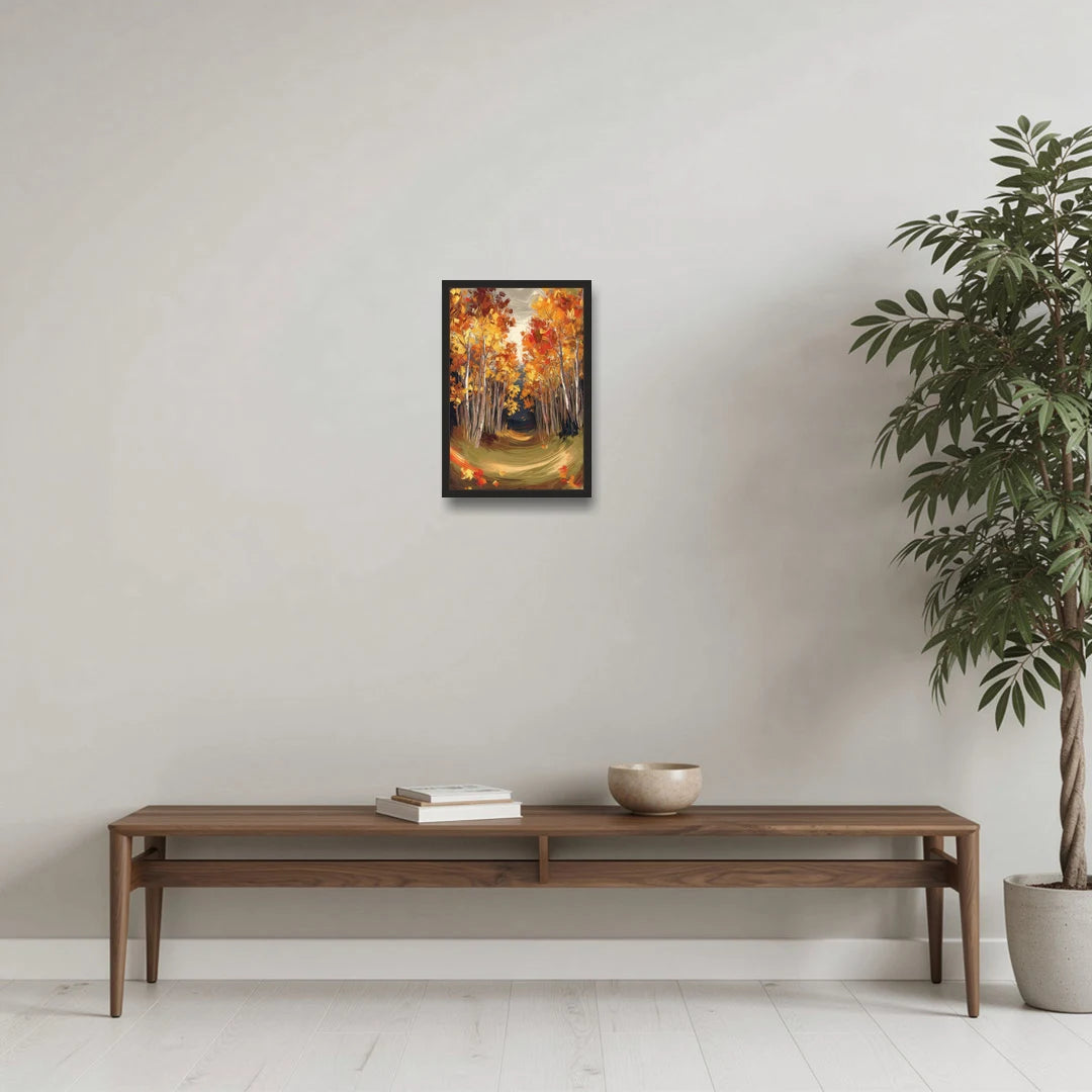 Aspen Quaking Leaves - Black Framed Canvas Wall Art - Coffee Table - 12x18