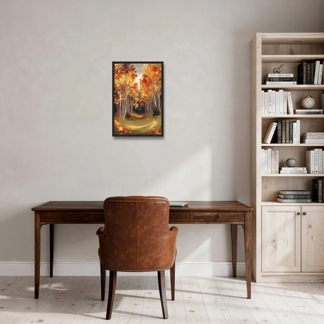 Aspen Quaking Leaves - Black Framed Canvas Wall Art - Office - 16x24