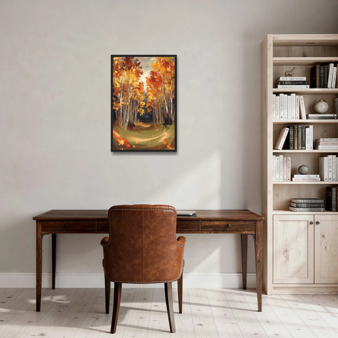 Aspen Quaking Leaves - Black Framed Canvas Wall Art - Office - 20x30