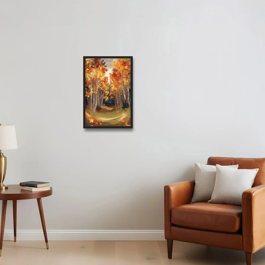 Aspen Quaking Leaves - Black Framed Canvas Wall Art - Sofa - 16x24