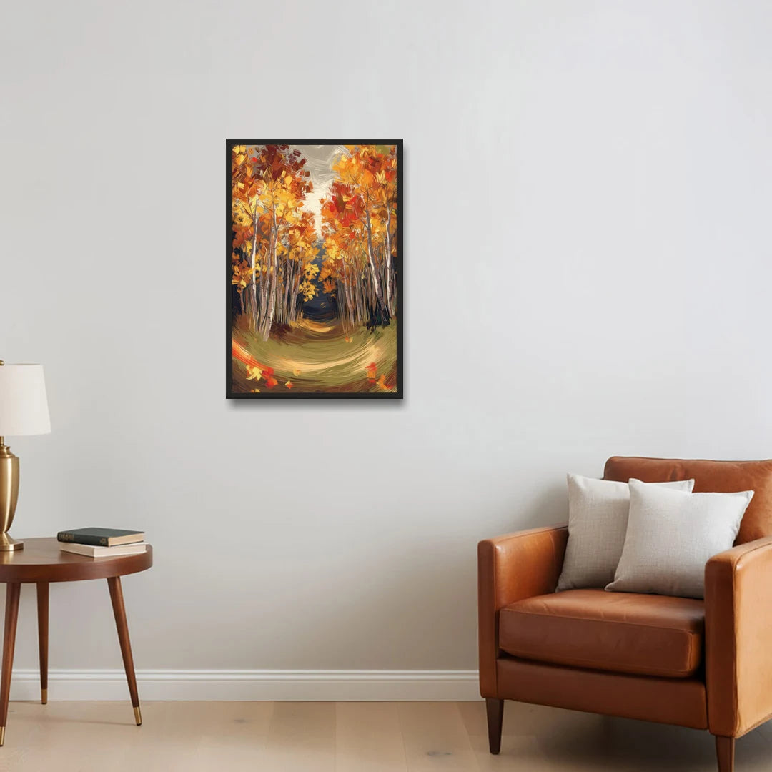 Aspen Quaking Leaves - Black Framed Canvas Wall Art - Sofa - 20x30