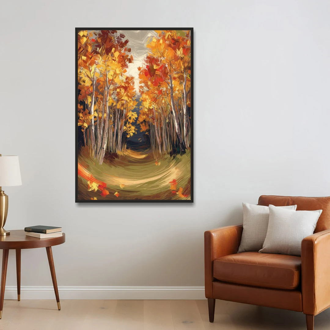 Aspen Quaking Leaves - Black Framed Canvas Wall Art - Sofa - 32x48