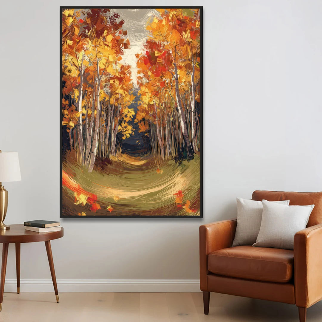 Aspen Quaking Leaves - Black Framed Canvas Wall Art - Sofa - 40x60