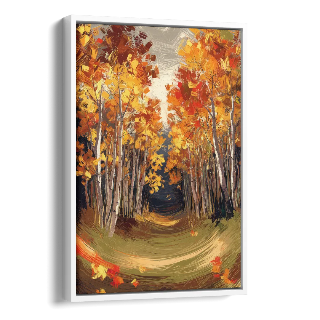 Aspen Quaking Leaves Side - White Canvas Wall Art