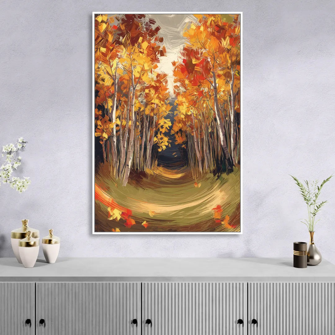 Aspen Quaking Leaves Living Room - White Canvas Wall Art