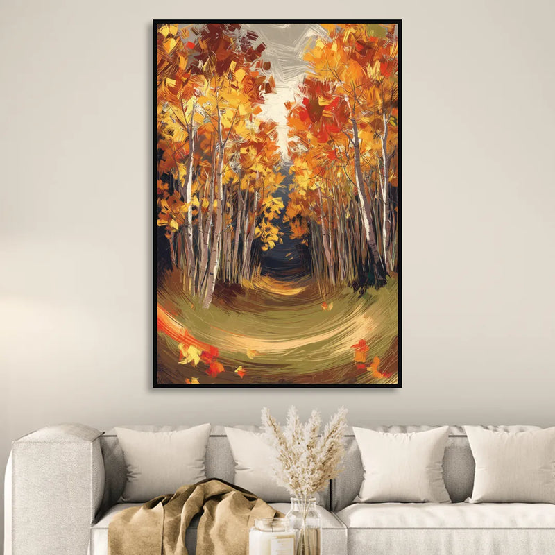 Aspen Quaking Leaves Living Room - Black Canvas Wall Art