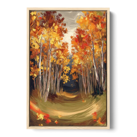 Aspen Quaking Leaves - Oak Framed Canvas Wall Art - Front
