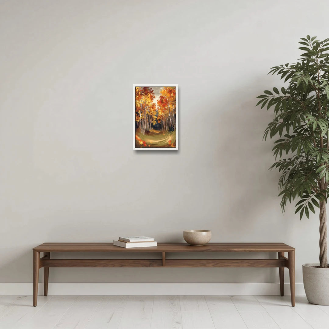 Aspen Quaking Leaves - White Framed Canvas Wall Art - Coffee Table - 12x18
