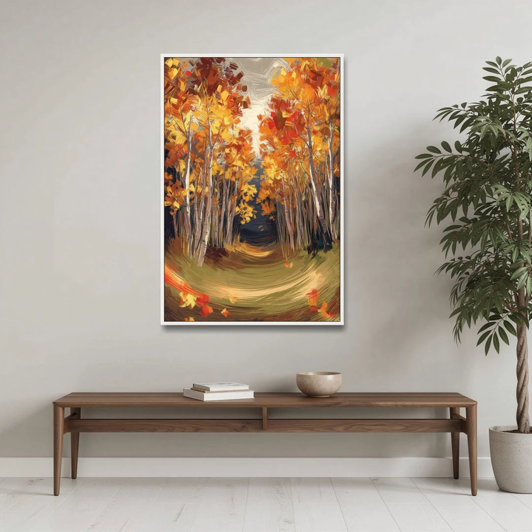 Aspen Quaking Leaves - White Framed Canvas Wall Art - Coffee Table - 32x48