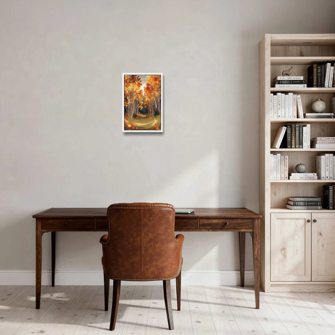 Aspen Quaking Leaves - White Framed Canvas Wall Art - Office - 12x18