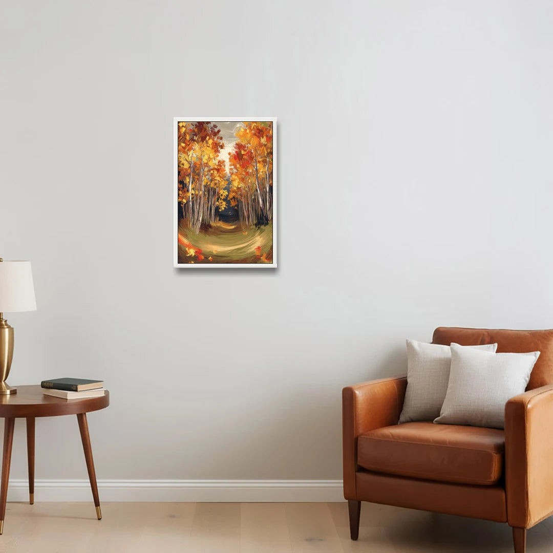 Aspen Quaking Leaves - White Framed Canvas Wall Art - Sofa - 16x24