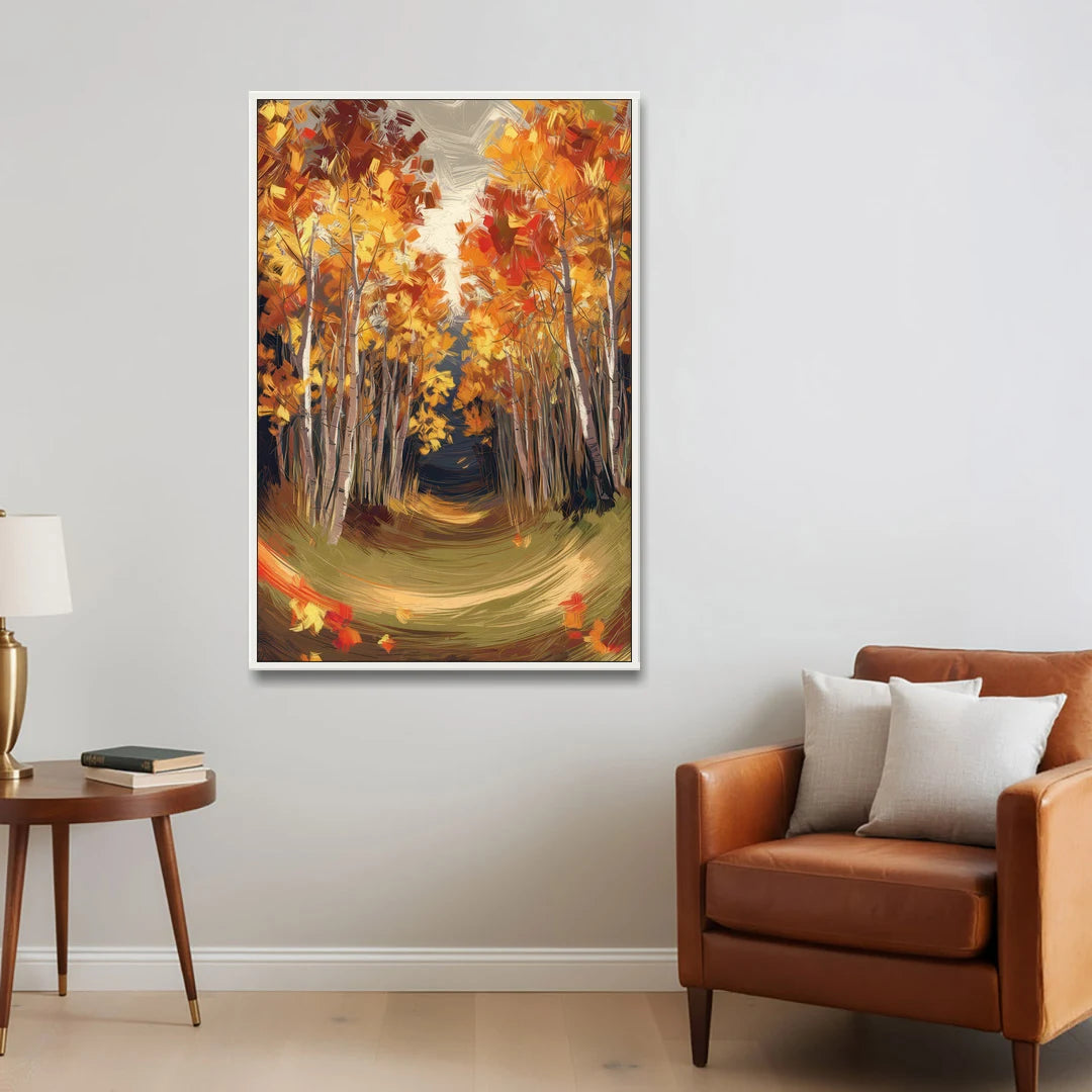 Aspen Quaking Leaves - White Framed Canvas Wall Art - Sofa - 32x48