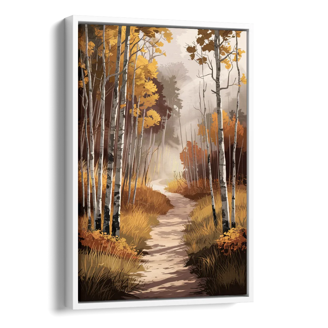 Aspen Serene Forest Path Side - White Canvas Wall Art