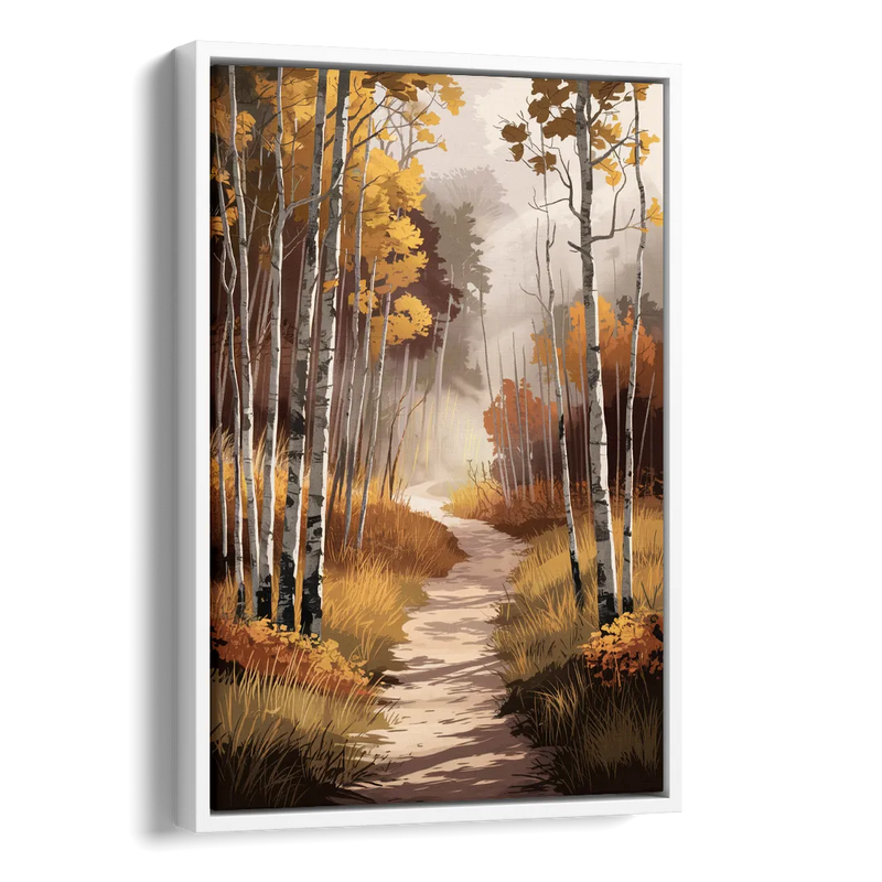 Aspen Serene Forest Path Side - White Canvas Wall Art