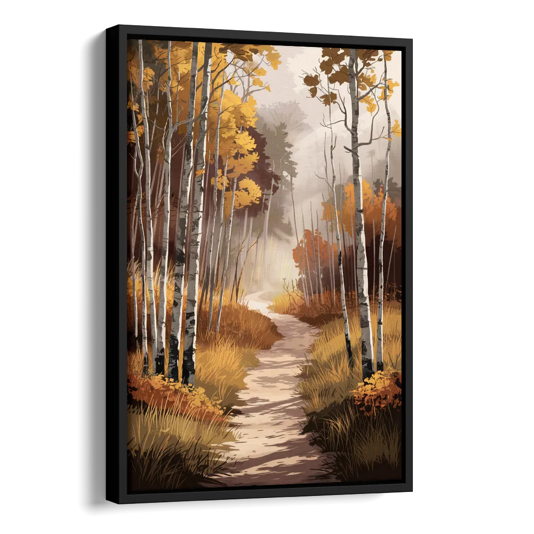 Aspen Serene Forest Path Side - Black Canvas Wall Art