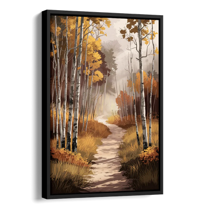 Aspen Serene Forest Path Side - Black Canvas Wall Art