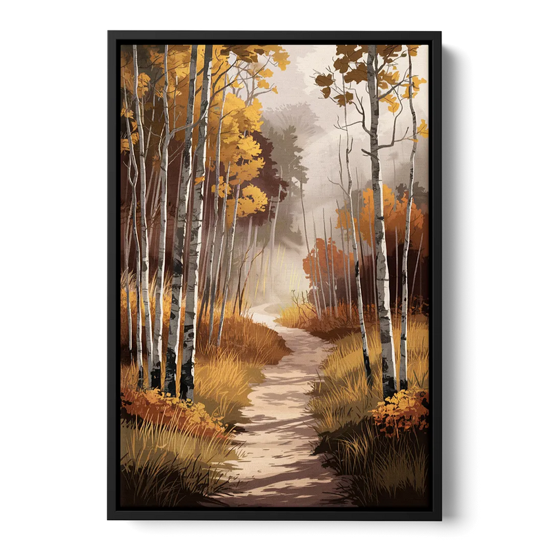 Aspen Serene Forest Path Front - Black Canvas Wall Art