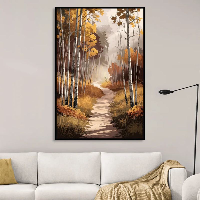 Aspen Serene Forest Path Sitting Room - Black Canvas Wall Art