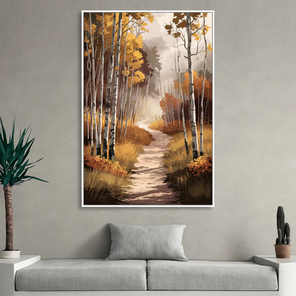 Aspen Serene Forest Path Sitting Room - White Canvas Wall Art